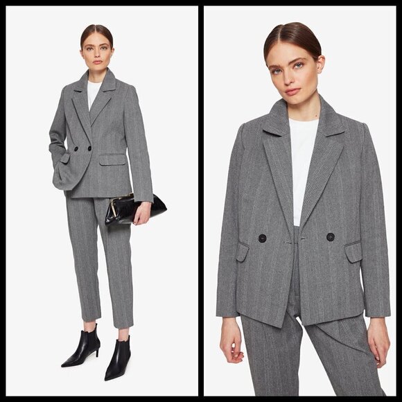 💕ANINE BING💕 Becky Blazer Herringbone Grey Small NWT Business Double Breasted - Picture 1 of 16